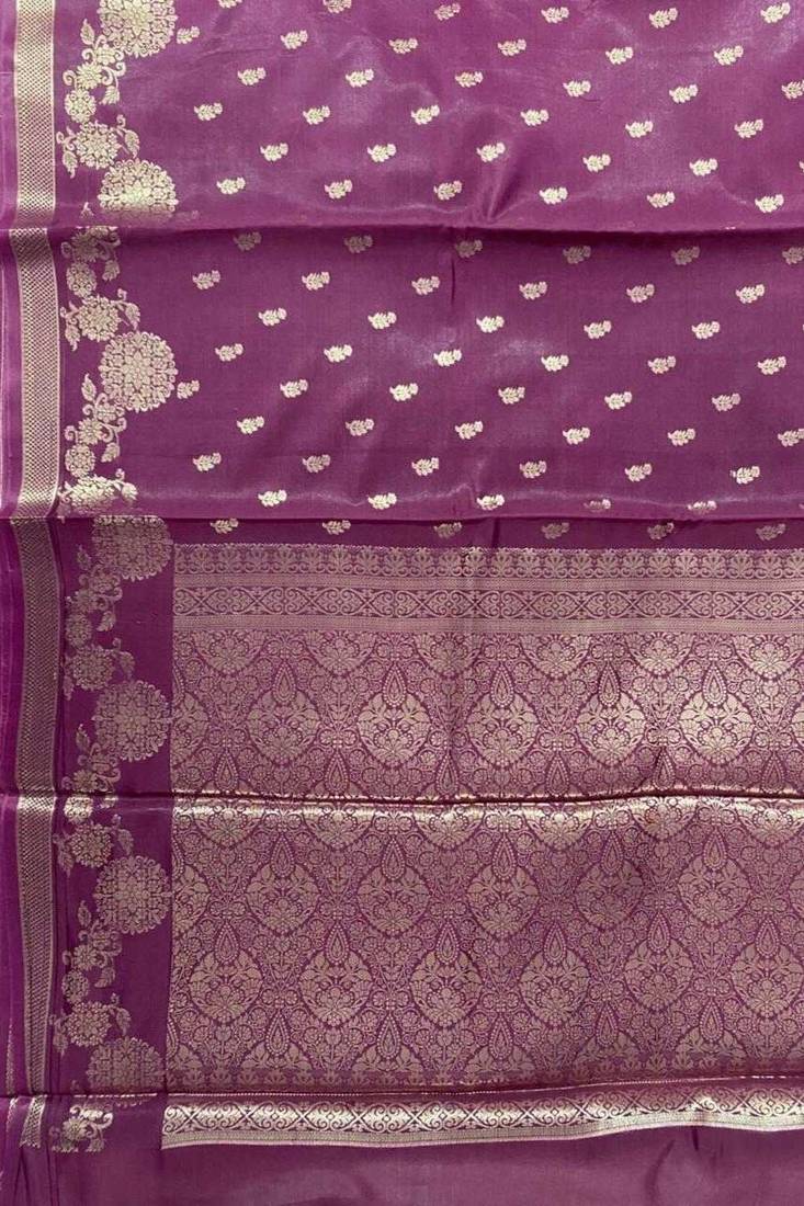 plum floral zari booti semi silk blend banarasi saree