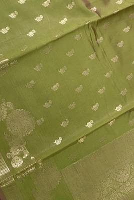 pista green floral zari booti semi silk blend banarasi saree 3