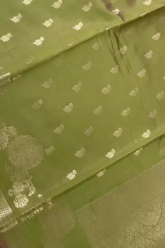 pista green floral zari booti semi silk blend banarasi saree