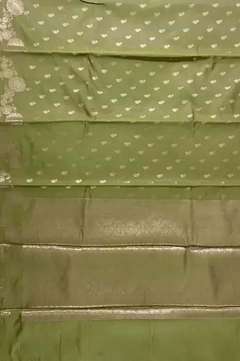 pista green floral zari booti semi silk blend banarasi saree