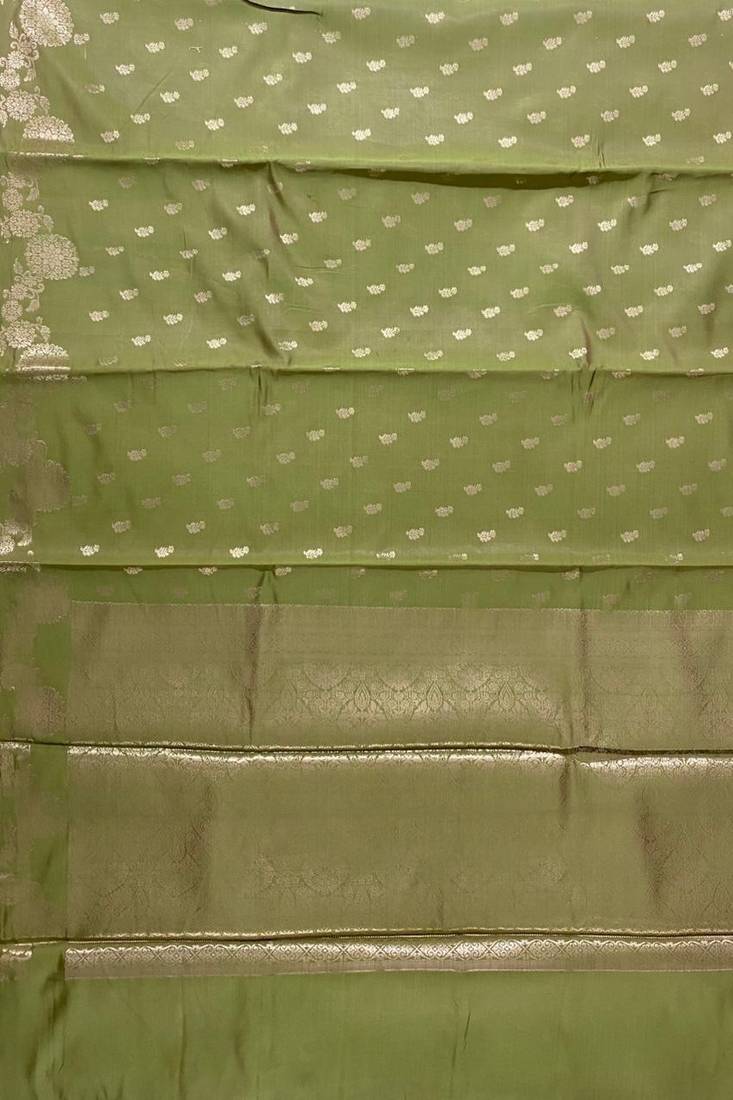 pista green floral zari booti semi silk blend banarasi saree