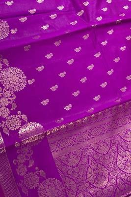 purple floral zari booti semi silk blend banarasi saree 3