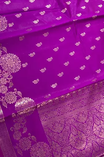 purple floral zari booti semi silk blend banarasi saree