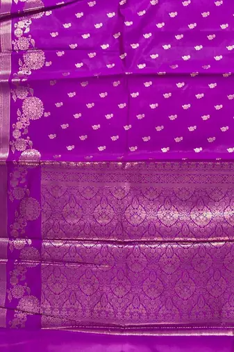 purple floral zari booti semi silk blend banarasi saree