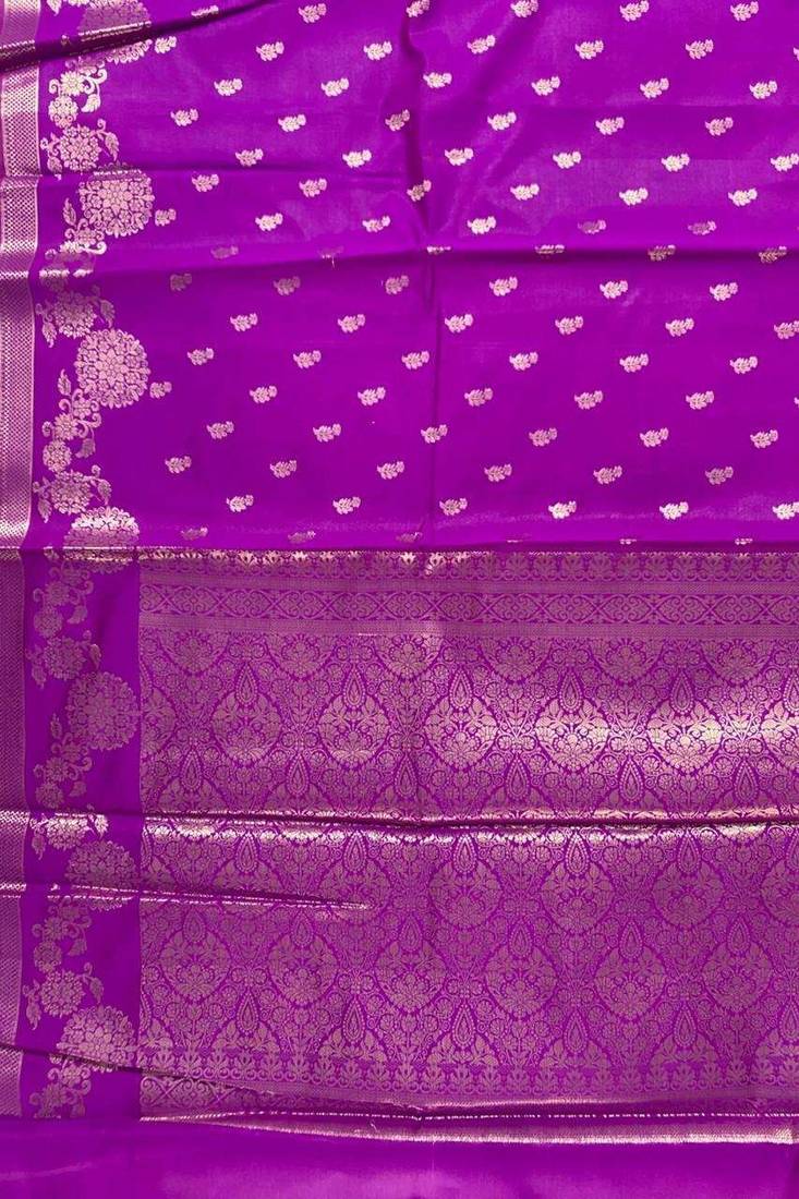 purple floral zari booti semi silk blend banarasi saree