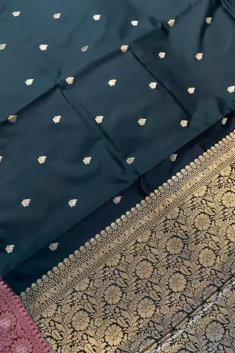 black floral zari booti semi kataan silk blend banarasi saree