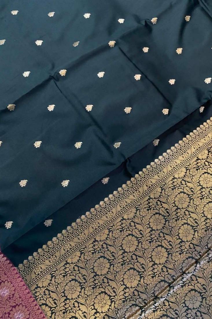 black floral zari booti semi kataan silk blend banarasi saree