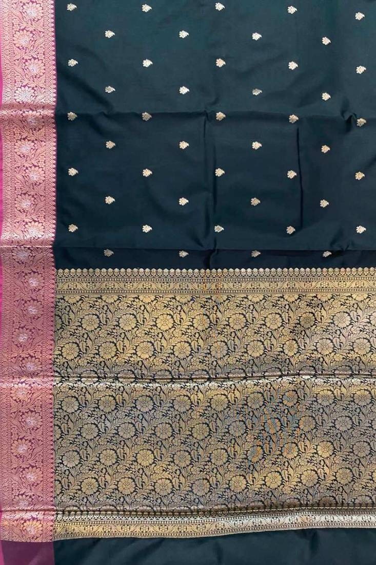 black floral zari booti semi kataan silk blend banarasi saree