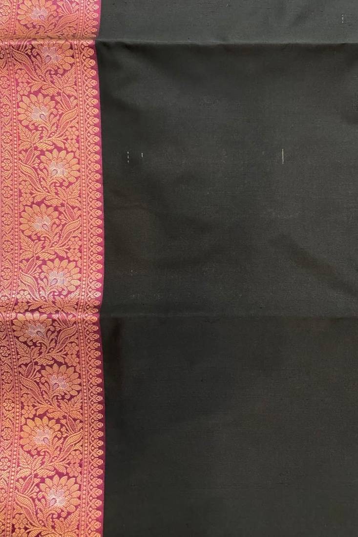 black floral zari booti semi kataan silk blend banarasi saree