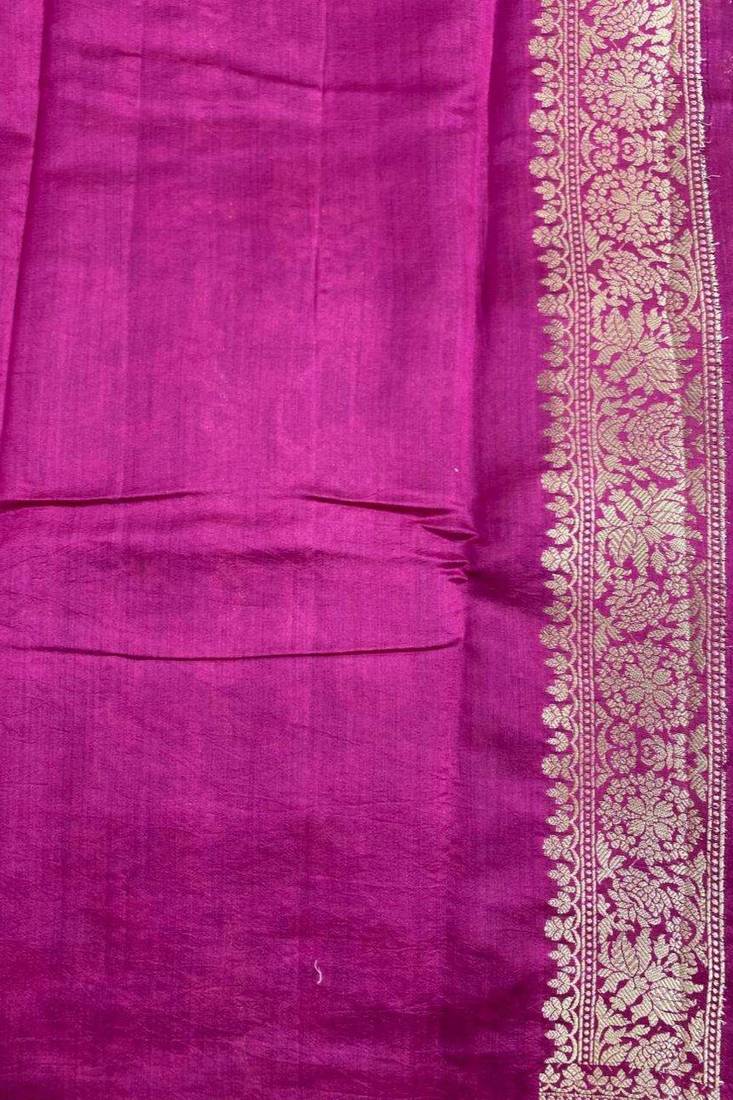 purple & ranipink contrast colour floral zari jaal chiniya silk blend banarasi saree