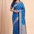teal blue floral booti zari chiniya silk blend banarasi saree