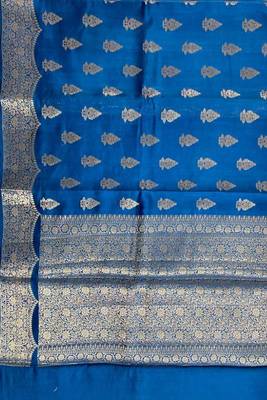 teal blue floral booti zari chiniya silk blend banarasi saree 4
