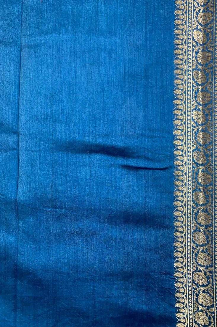 teal blue floral booti zari chiniya silk blend banarasi saree