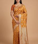 rust orange floral booti zari chiniya silk blend banarasi saree