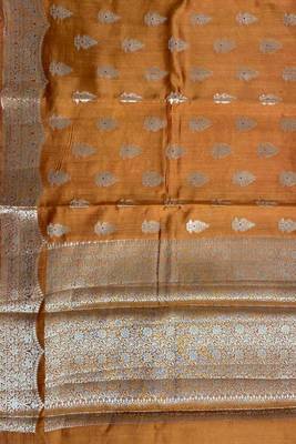 rust orange floral booti zari chiniya silk blend banarasi saree 4