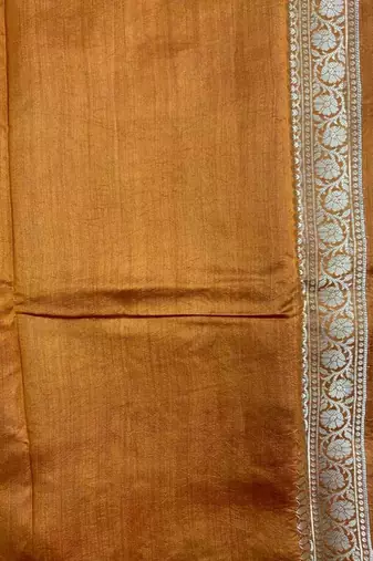 rust orange floral booti zari chiniya silk blend banarasi saree