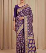 purple bandhani work bandhej banarasi saree