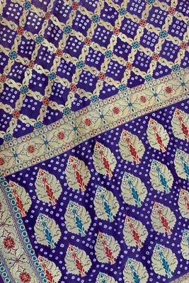 purple bandhani work bandhej banarasi saree 3