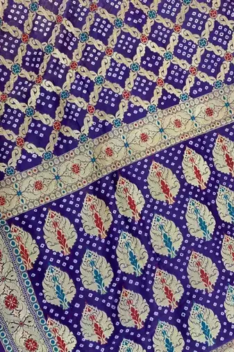 purple bandhani work bandhej banarasi saree