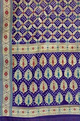 purple bandhani work bandhej banarasi saree 4