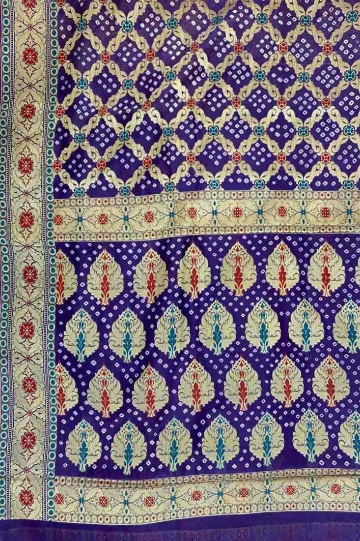 purple bandhani work bandhej banarasi saree