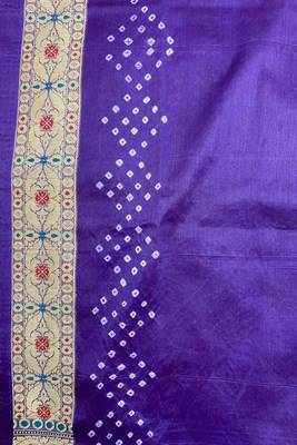 purple bandhani work bandhej banarasi saree 5