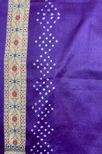 purple bandhani work bandhej banarasi saree