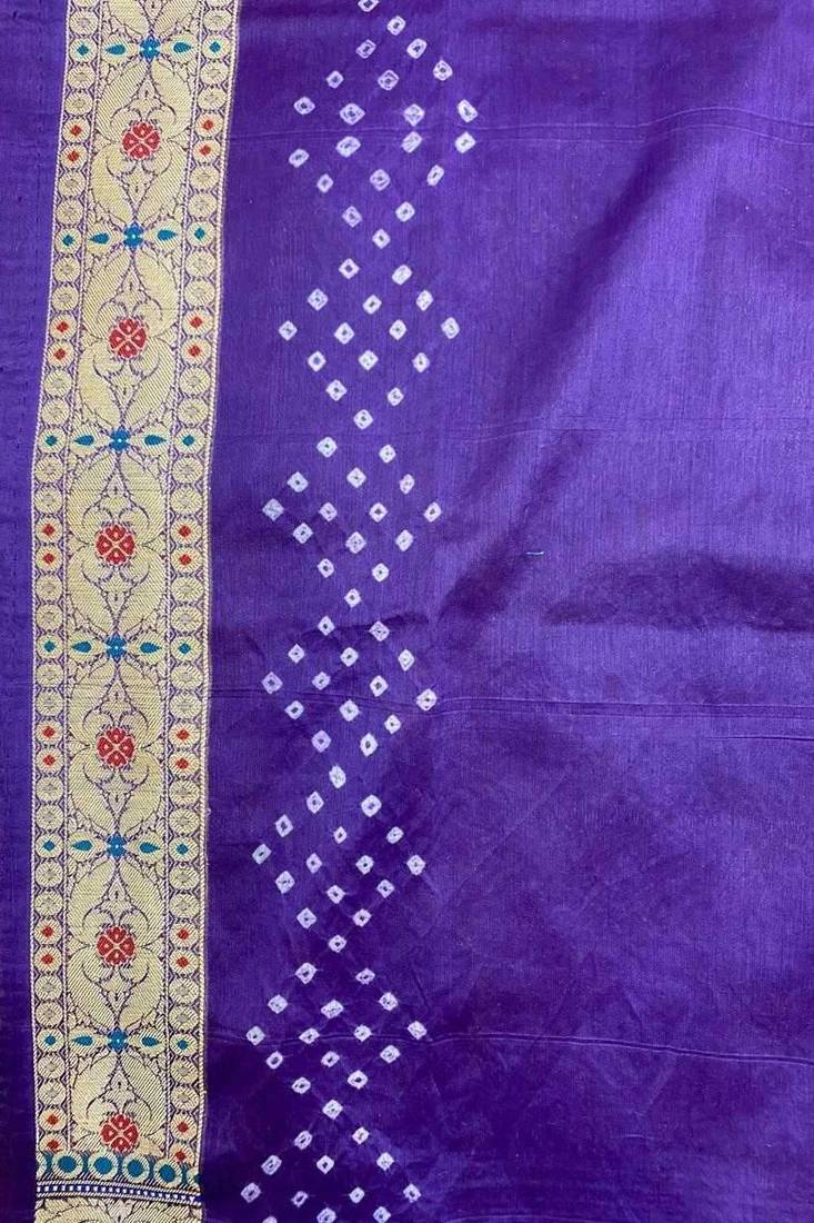 purple bandhani work bandhej banarasi saree