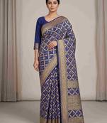 blue bandhani work bandhej banarasi saree