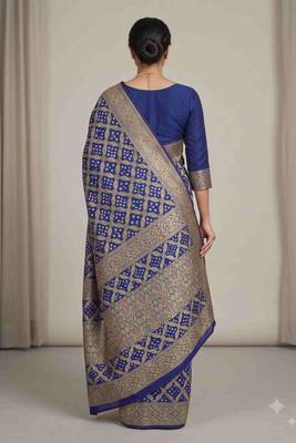 blue bandhani work bandhej banarasi saree 2