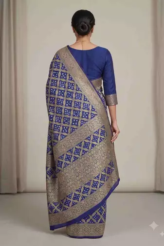 blue bandhani work bandhej banarasi saree