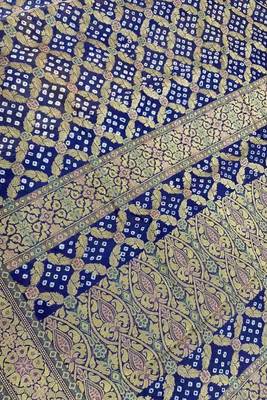 blue bandhani work bandhej banarasi saree 3
