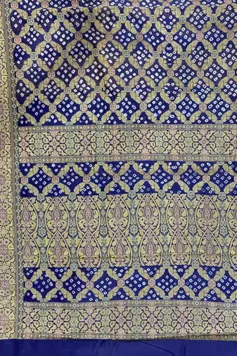 blue bandhani work bandhej banarasi saree