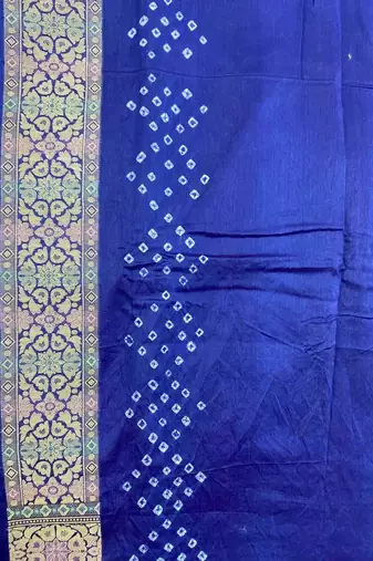 blue bandhani work bandhej banarasi saree