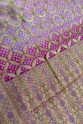 pink bandhani work bandhej banarasi saree 3