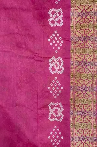 pink bandhani work bandhej banarasi saree