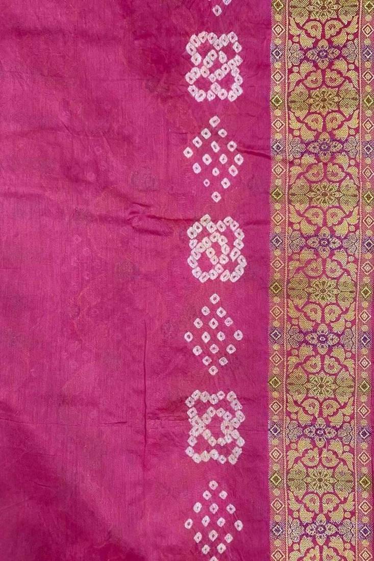 pink bandhani work bandhej banarasi saree