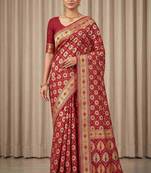 red bandhani work bandhej banarasi saree