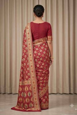 red bandhani work bandhej banarasi saree 2