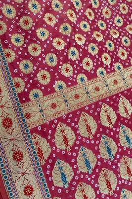 red bandhani work bandhej banarasi saree 3