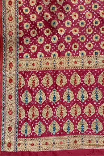 red bandhani work bandhej banarasi saree