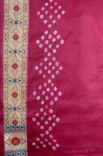red bandhani work bandhej banarasi saree