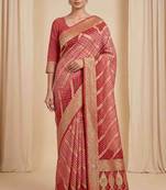 orange bandhani work bandhej banarasi saree