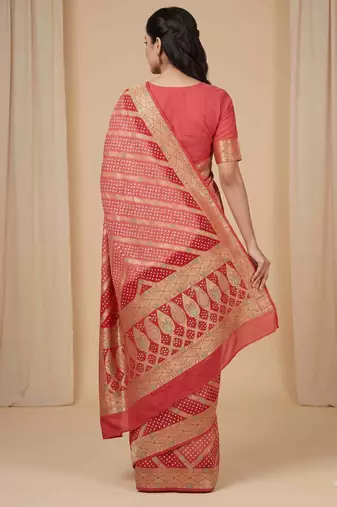 orange bandhani work bandhej banarasi saree