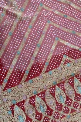 orange bandhani work bandhej banarasi saree 3