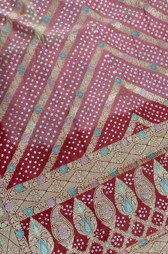 orange bandhani work bandhej banarasi saree