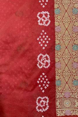 orange bandhani work bandhej banarasi saree 5