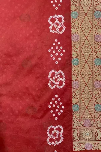 orange bandhani work bandhej banarasi saree