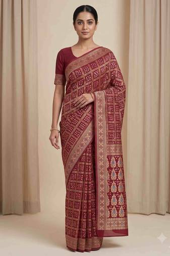 maroon bandhani work bandhej banarasi saree