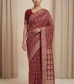 maroon bandhani work bandhej banarasi saree